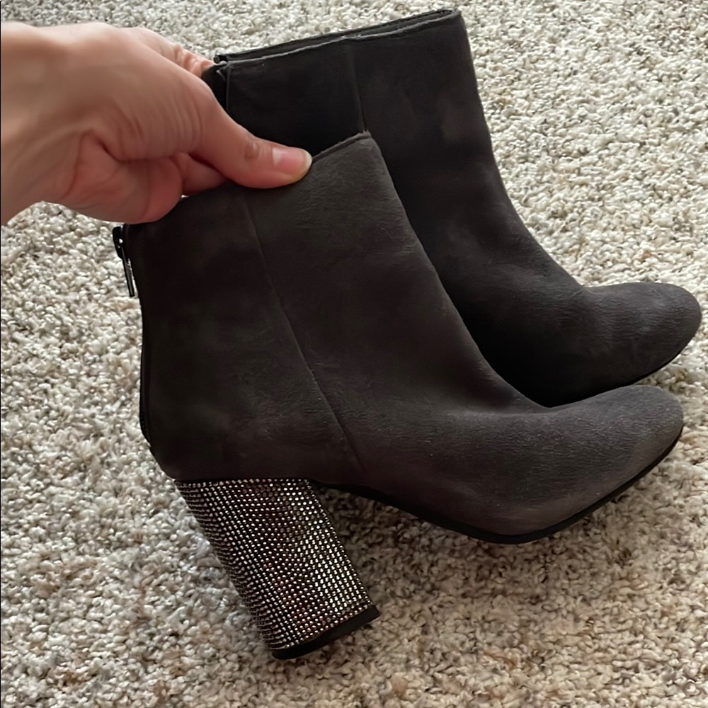 Genuine leather Kenneth Cole Black Silver Heeled Boots with Chunky Block Heel